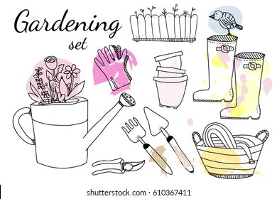 Gardening Doodle Vector Elements