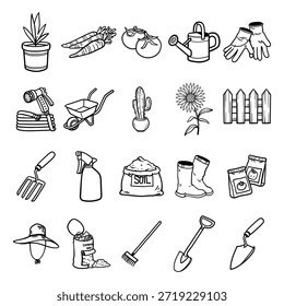 Gardening Doodle Vector Illustration Elements
