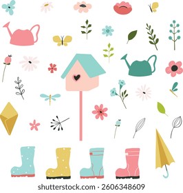 gardening elements and flowers vector clipart 