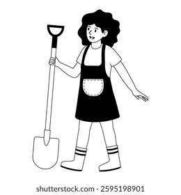 Gardening enthusiast with a shovel in hand smiles in a sunny outdoor setting