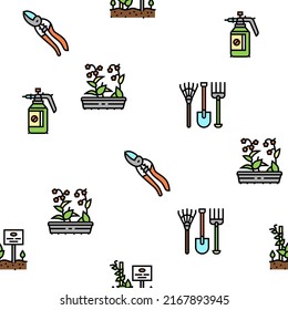 Gardening Equipment Collection Icons Set Vector. Glass And Polycarbonate Greenhouse Construction, Gardening Tool And Instrument Black Contour Illustrations