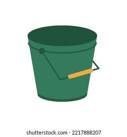Gardening equipment or household tools and instruments. Isolated bucket with wooden handle for house chores and duties. Vector in flat style illustration