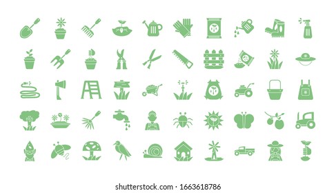 gardening equipment icon set over white background, flat detail style, vector illustration