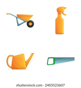 Gardening equipment icons set cartoon vector. Garden inventory. Horticulture, yard work