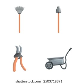 Gardening equipment icons set cartoon vector. Garden inventory. Horticulture, yard work