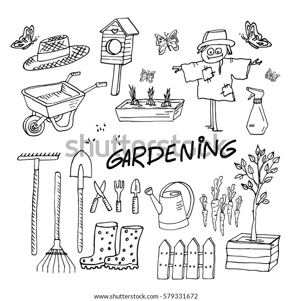 Gardening Equipment Set Cute Sketched Garden Stock Vector (Royalty Free ...