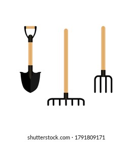 Gardening equipment set icons isolated on white. Garden symbol. Vector stock illustration. EPS 10
