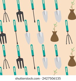 Gardening equipment tools icons Pattern background Vector illustration