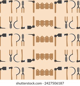 Herramientas de jardinería iconos Fondo de patrón Ilustración vectorial