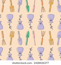Gardening equipment tools icons Pattern background Vector illustration
