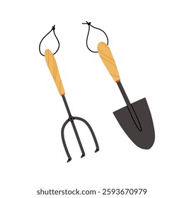 Gardening equipment and tools still life vector illustration. Garden watering can, flowers, shovel, flowerpot with plant, wellies rubber boots icon set isolated on a white background