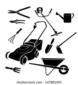 Gardening equipment vector on white background