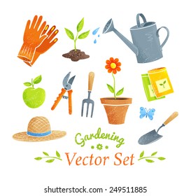 Gardening equipment vector set. Isolated.