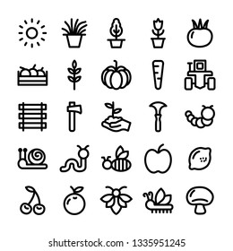 Gardening Equipments Line Icons Set
