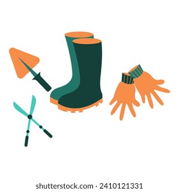 Gardening equipments vector illustration. Modern flat vector illustration in solid colors with agriculture theme.