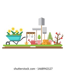 Gardening equipments.Tools for working in garden.Vector illustration.