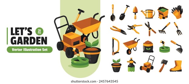 Gardening Essentials Tools and Equipment Vector Illustration Set Collection for All Your Garden Needs