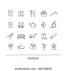 Gardening, farming and agriculture elements for info graphics, websites and print media. Vector line icons.