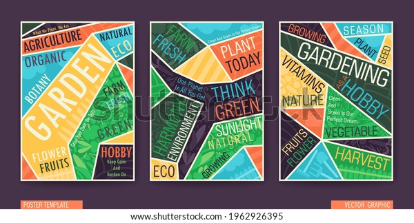Gardening, Farming, Agriculture and Healthy\
Lifestyle Posters Set. A4 booklet template with typography\
composition. Vector\
banners