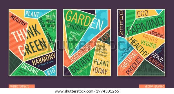 Gardening, Farming, Agriculture and Healthy Lifestyle\
Posters Set. A4 booklet template with typography composition.\
Vector banners 
