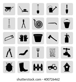 Gardening and farming black simple  vector icons set