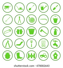 Gardening and farming green simple vector icons set