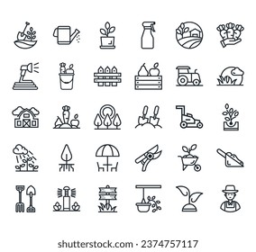 Gardening Farming outlined icons. collection of 30 set icon vector