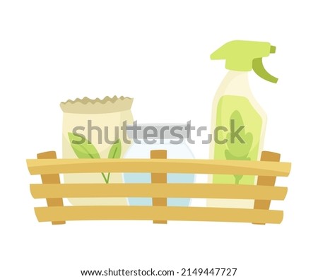 Gardening with Fertilizer in Spray Bottle and Package for Plant Cultivation and Agriculture Vector Illustration