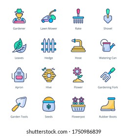 Gardening filled line Icons - stroke, vector