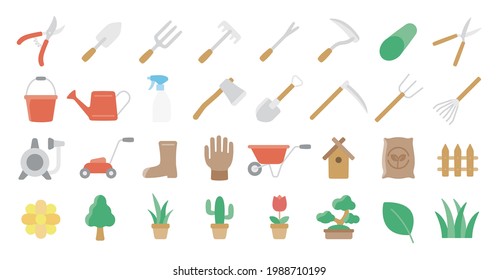 Gardening Flat Fill Icon Set
