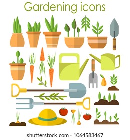 gardening flat icons on white background