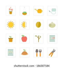 Gardening flat icons set