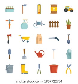 Gardening flat icons set. Vector Gardening instruments flat icons collection isolated on white background for web and advertising