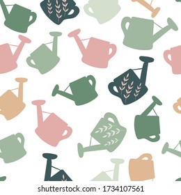 gardening flat vector seamless pattern. Beautiful handcrafted summer texture. Creative wallpaper design with watering can. graphic design for paper, textile print, page fill