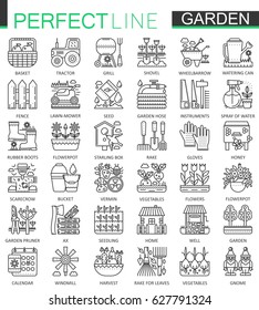 Gardening and flower outline concept symbols. Perfect thin line stroke icons. Modern linear style illustrations set.