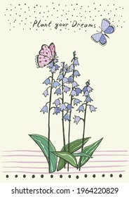 gardening flowers spanish and butterflies vector postcard