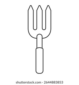 Gardening fork hand tool for weeding in an outline vector icon