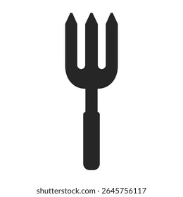 Gardening fork hand tool for weeding in a silhouette vector icon