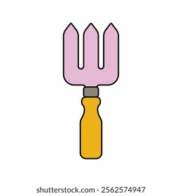 Gardening Fork Icon Illustration, A small gardening tool with a yellow handle, essential for planting and gardening. Perfect for Spring season themed designs