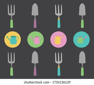 Gardening fork, trowel and watering can pattern vector