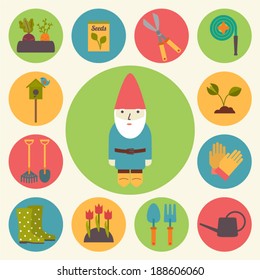 Gardening, garden icons set, flat design vector 