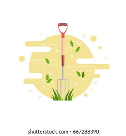 Gardening and garden tool concept. Fork flat vector illustration