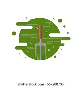Gardening and garden tool concept. Hand fork flat vector illustration
