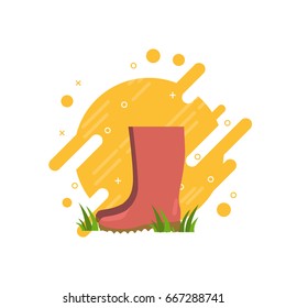 Gardening and garden tool concept. Red rubber boots flat vector illustration