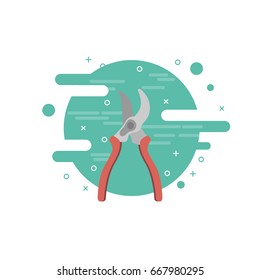Gardening and garden tool concept. Secateurs flat vector illustration