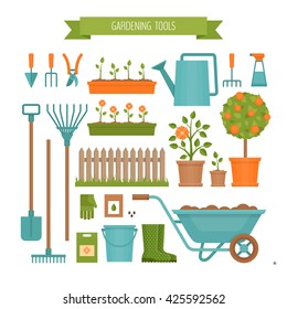 Gardening. Garden tools. Flat style, vector illustration.