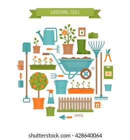 Gardening. Garden tools. Flat style, vector illustration.