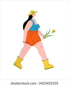 Gardening. Girl in a hat. Vector.