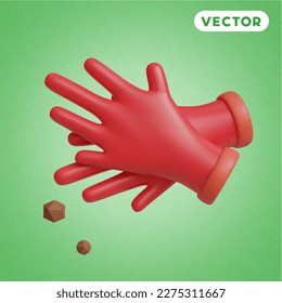 gardening gloves 3D vector icon set, on a green background