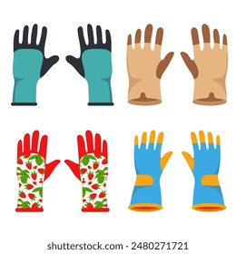 Guantes de jardinería Vector conjunto de dibujos animados aislados sobre un fondo blanco.